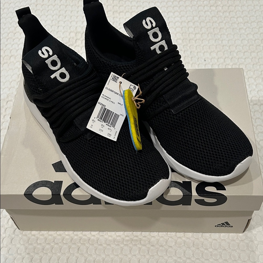 Adidas cloud foam comfy EL Black and White Slip-On Shoes
